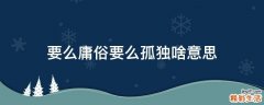要么庸俗要么孤独啥意思