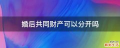 婚后共同财产可以分开吗