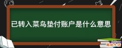 已转入菜鸟垫付账户是什么意思