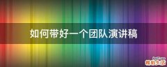 如何带好一个团队演讲稿