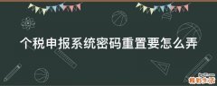 个税申报系统密码重置要怎么弄