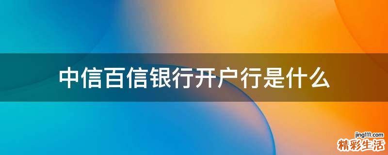 中信百信银行开户行是什么