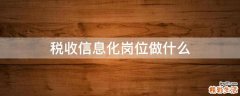税收信息化岗位做什么