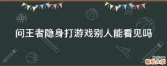 问王者隐身打游戏别人能看见吗