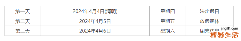 清明节假期2024哪一天 几号到几号放假